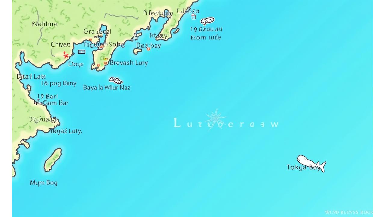 東京湾と相模湾が示された広域の等深線入り概念図。それぞれの湾に主要な釣りスポットが記されている。