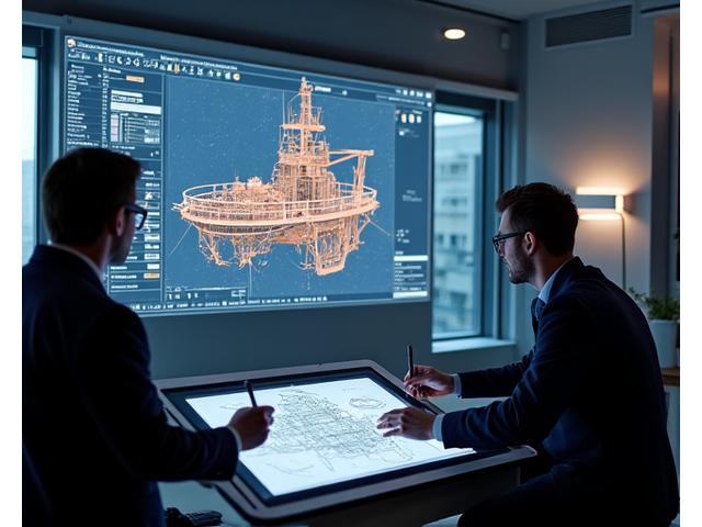 深海探査機器の設計図を描いているエンジニア