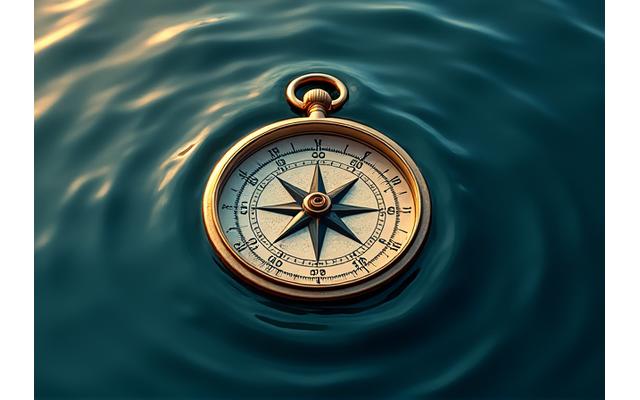 波に乗る船、羅針盤、コンプライアンスを示すイメージ